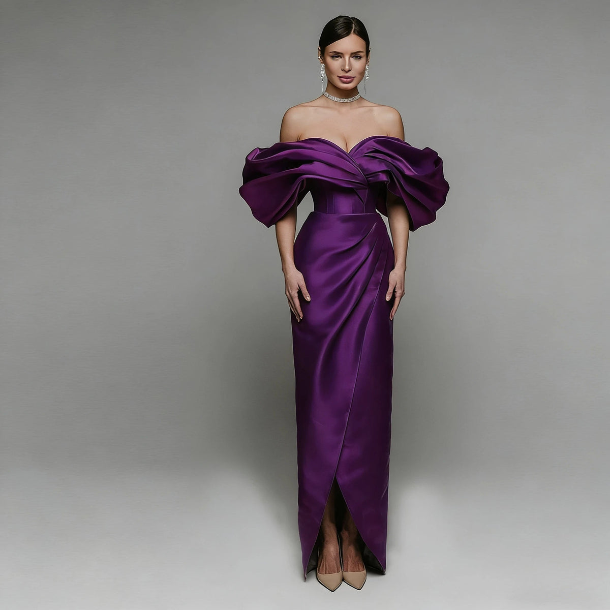 Off-Shoulder Satin Corset Prom Gown - Luzilly Bridal & Apparel