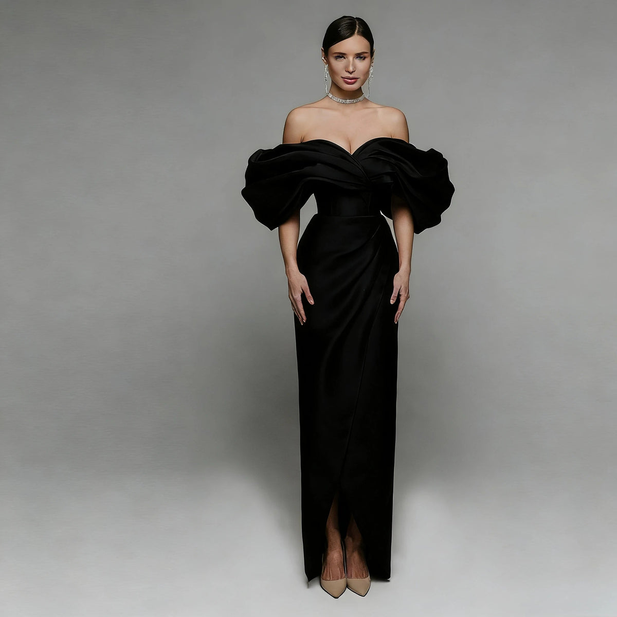 Off-Shoulder Satin Corset Prom Gown - Luzilly Bridal & Apparel