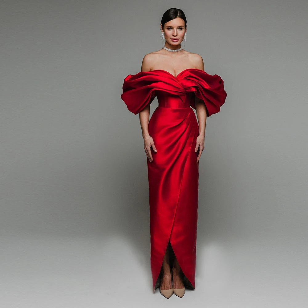 Off-Shoulder Satin Corset Prom Gown - Luzilly Bridal & Apparel