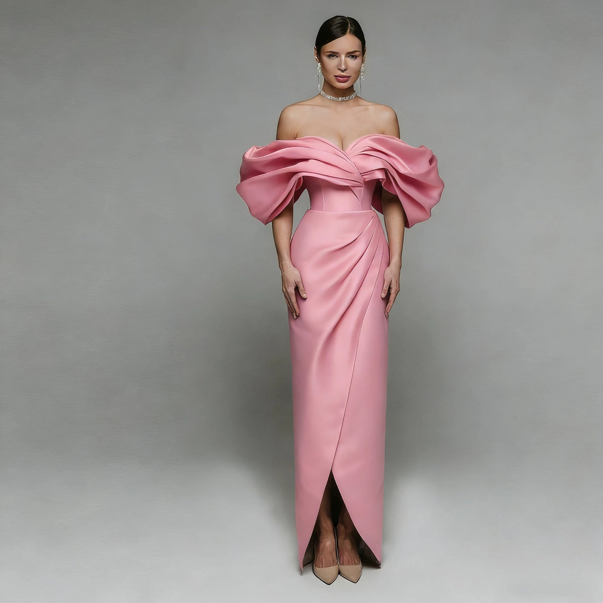 Off-Shoulder Satin Corset Prom Gown - Luzilly Bridal & Apparel