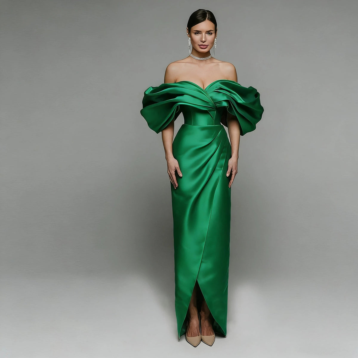 Off-Shoulder Satin Corset Prom Gown - Luzilly Bridal & Apparel