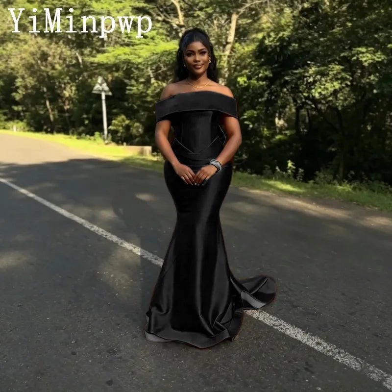 Off-Shoulder Satin Mermaid Bridesmaid Dress with Bow - Luzilly Bridal & Apparel