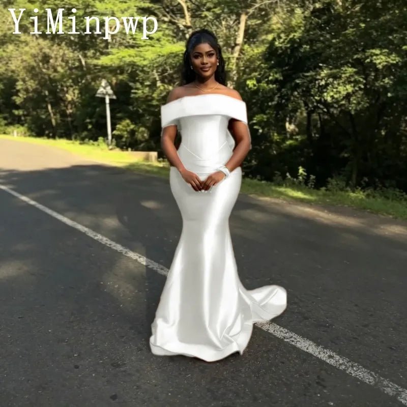 Off-Shoulder Satin Mermaid Bridesmaid Dress with Bow - Luzilly Bridal & Apparel
