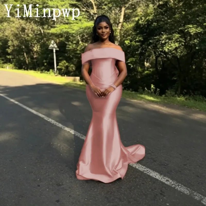 Off-Shoulder Satin Mermaid Bridesmaid Dress with Bow - Luzilly Bridal & Apparel