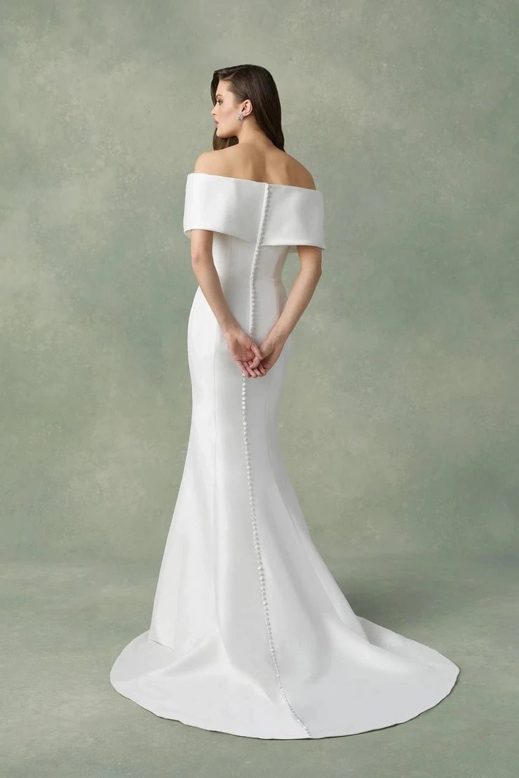 Off-Shoulder Satin Mermaid Wedding Gown with Court Train - Luzilly Bridal & Apparel