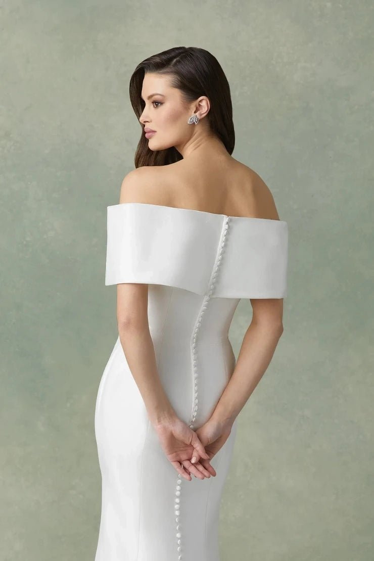 Off-Shoulder Satin Mermaid Wedding Gown with Court Train - Luzilly Bridal & Apparel