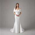 Off-Shoulder Satin Mermaid Wedding Gown with Court Train - Luzilly Bridal & Apparel