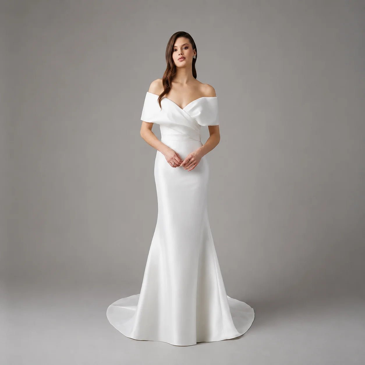 Off-Shoulder Satin Mermaid Wedding Gown with Court Train - Luzilly Bridal & Apparel