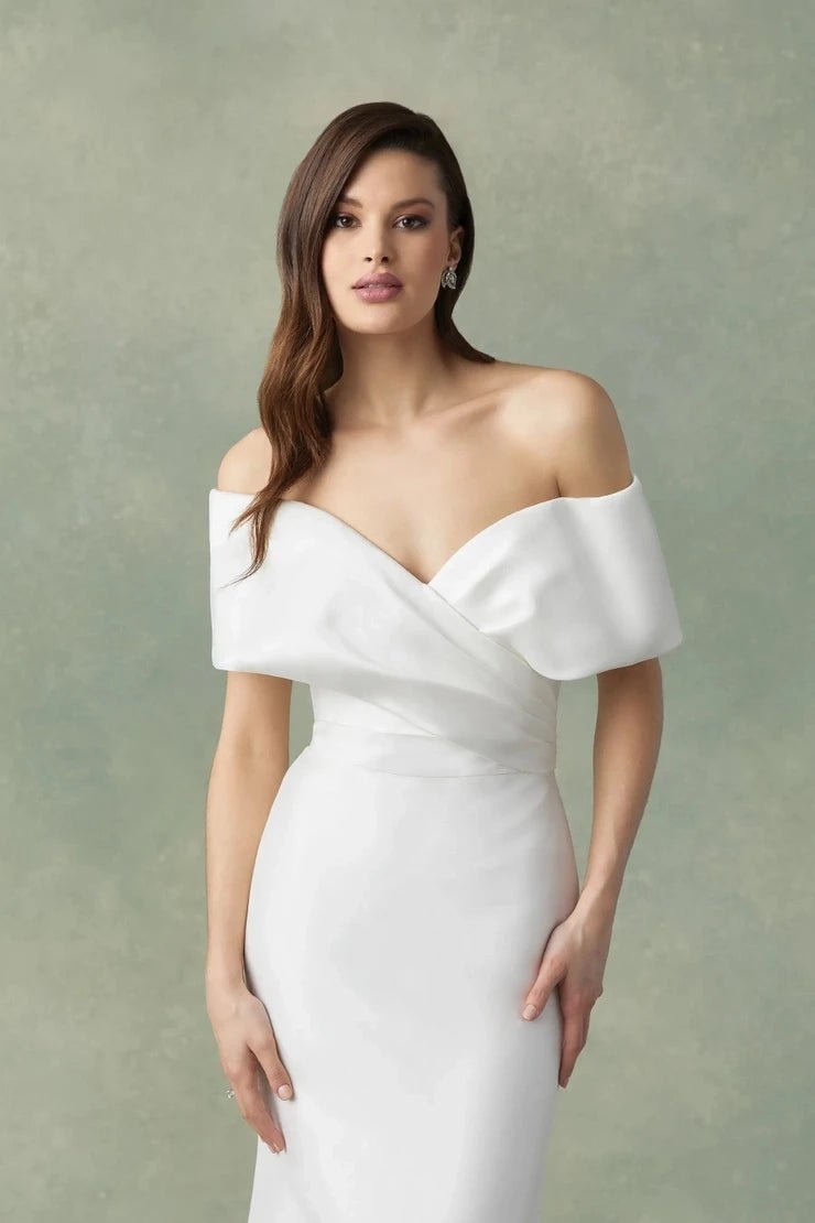 Off-Shoulder Satin Mermaid Wedding Gown with Court Train - Luzilly Bridal & Apparel
