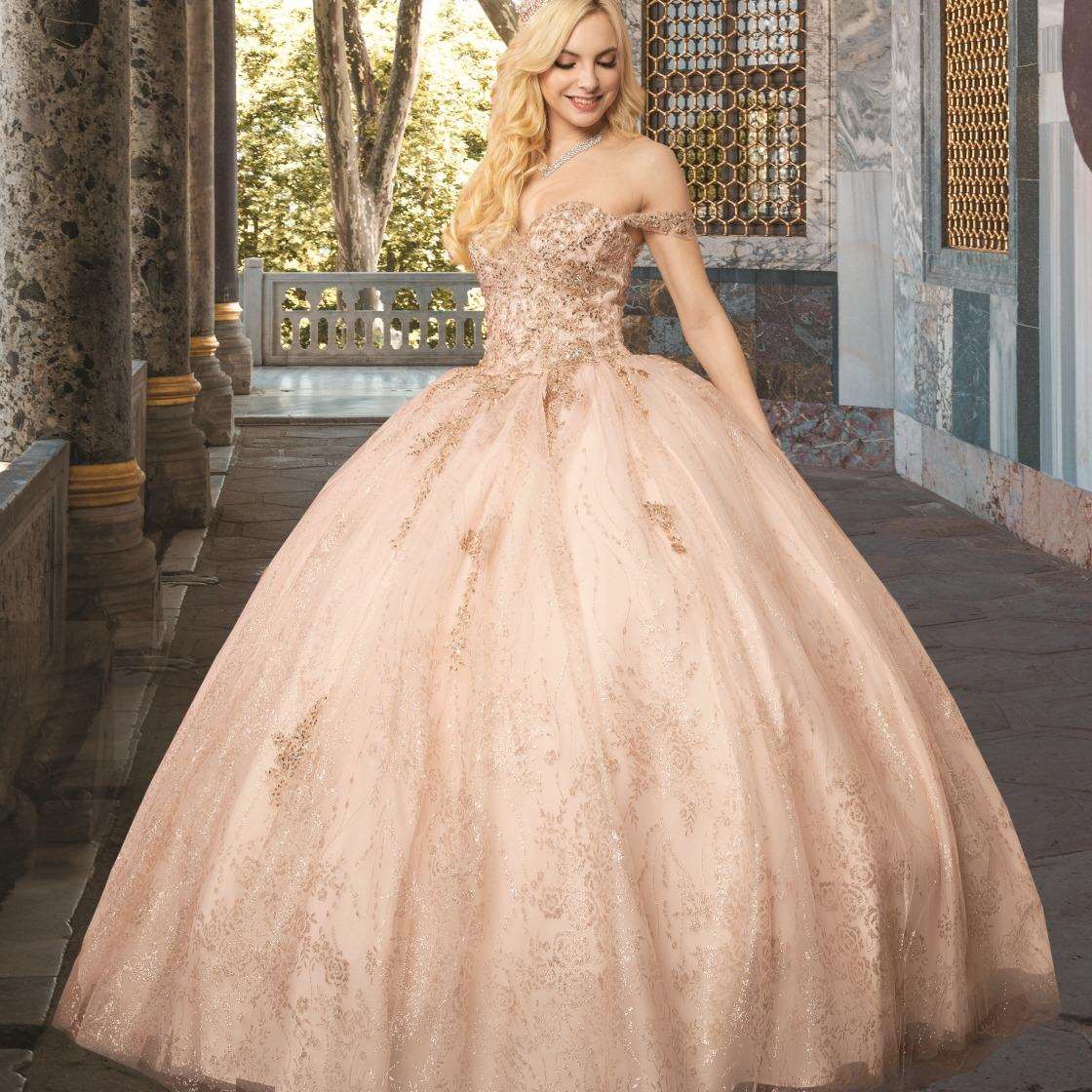 Off-Shoulder Sequin Quinceañera Ball Gown - Luzilly Bridal & Apparel