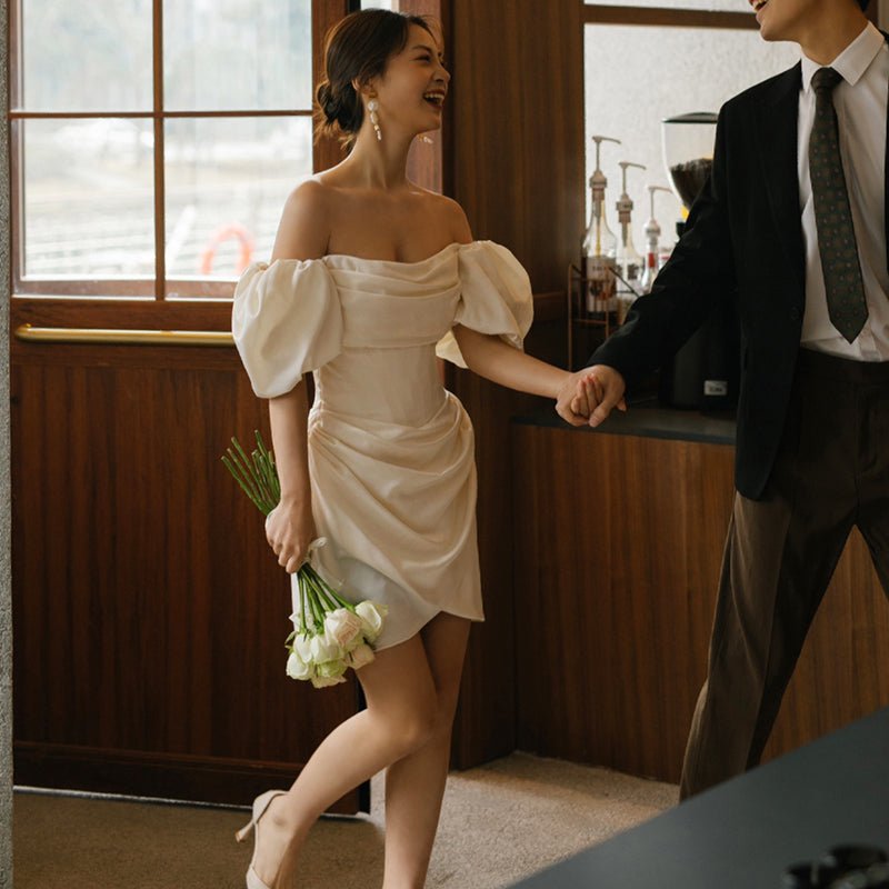 Off-Shoulder Simple Wedding Dress - Luzilly Bridal & Apparel