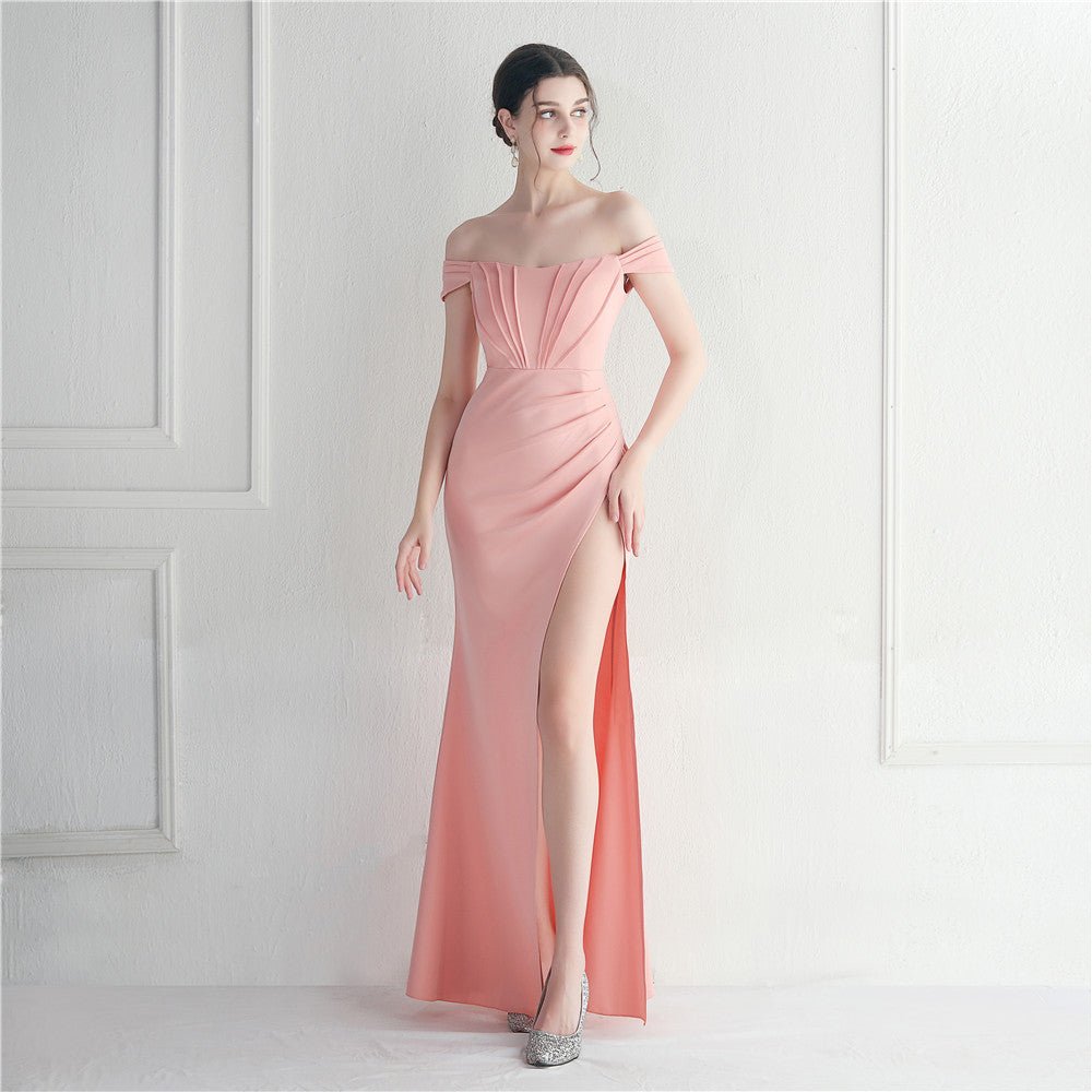 Off-Shoulder Split Wedding Dinner Dress - Luzilly Bridal & Apparel