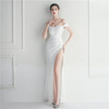 Off-Shoulder Split Wedding Dinner Dress - Luzilly Bridal & Apparel