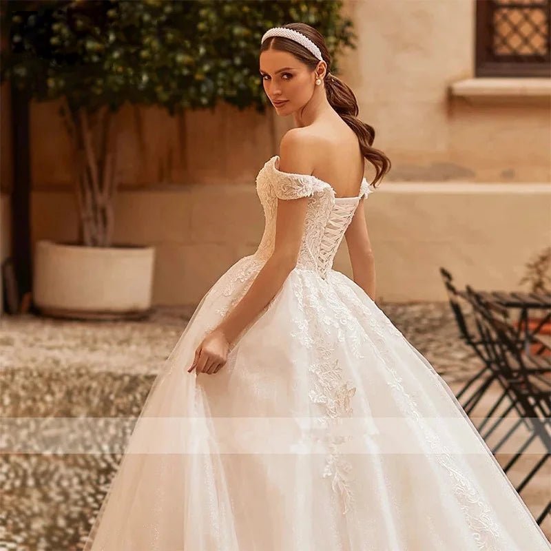 Off-the-Shoulder A-Line Lace Appliqué Wedding Dress - Luzilly Bridal & Apparel