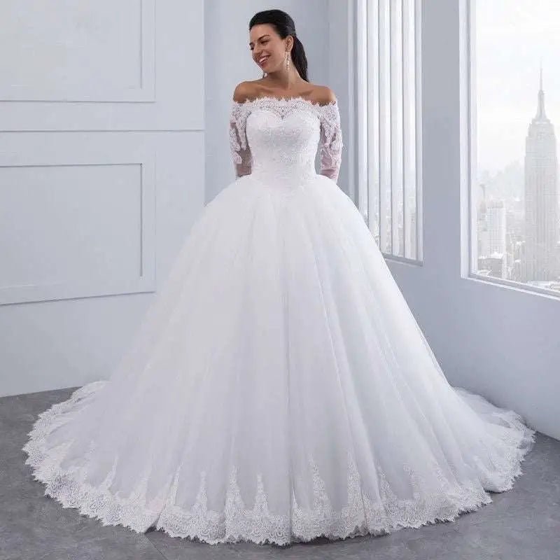 Off-the-Shoulder Bridal Wedding Lace Gown - Luzilly Bridal & Apparel