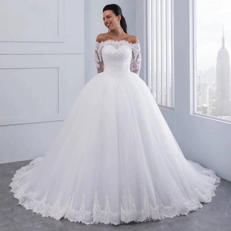 Off-the-Shoulder Bridal Wedding Lace Gown - Luzilly Bridal & Apparel