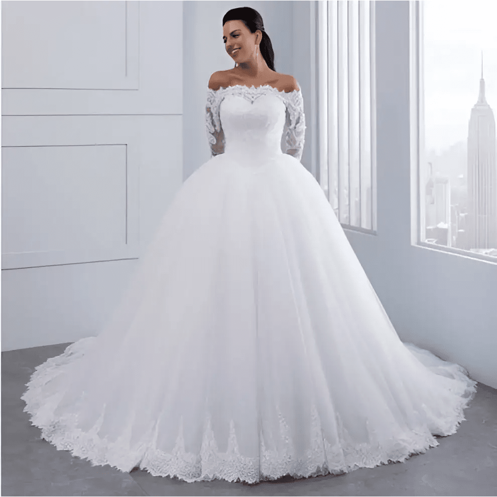 Off-the-Shoulder Bridal Wedding Lace Gown - Luzilly Bridal & Apparel