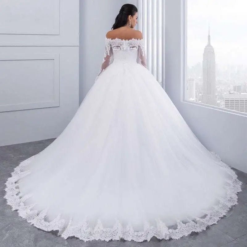 Off-the-Shoulder Bridal Wedding Lace Gown - Luzilly Bridal & Apparel