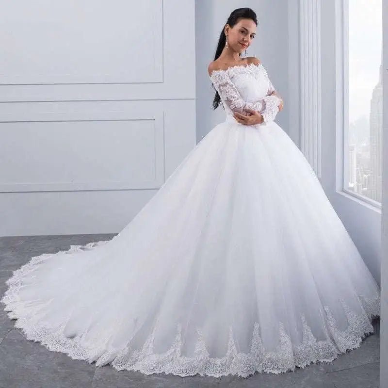 Off-the-Shoulder Bridal Wedding Lace Gown - Luzilly Bridal & Apparel