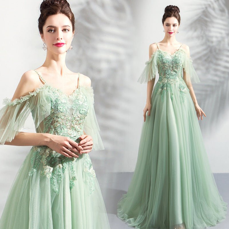 Off-the-shoulder Mint Green Bridal Wedding Dinner Annual Party Dress - Luzilly Bridal & Apparel