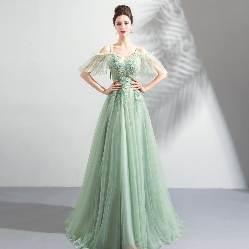 Off-the-shoulder Mint Green Bridal Wedding Dinner Annual Party Dress - Luzilly Bridal & Apparel