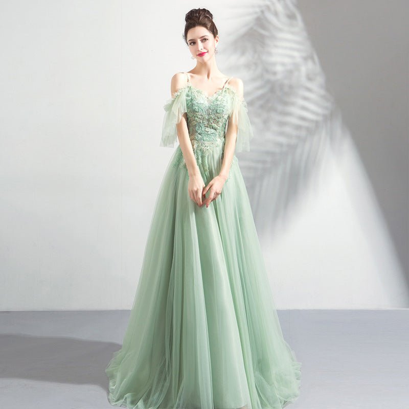 Off-the-shoulder Mint Green Bridal Wedding Dinner Annual Party Dress - Luzilly Bridal & Apparel