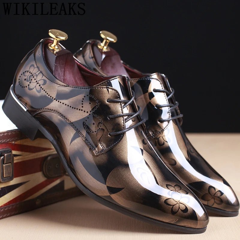 Office Men Dress Shoes Floral Pattern Men Formal Shoes Leather Luxury Fashion Groom Wedding Shoes Men Oxford Shoes Dress 37-50 - Luzilly Bridal & Apparel