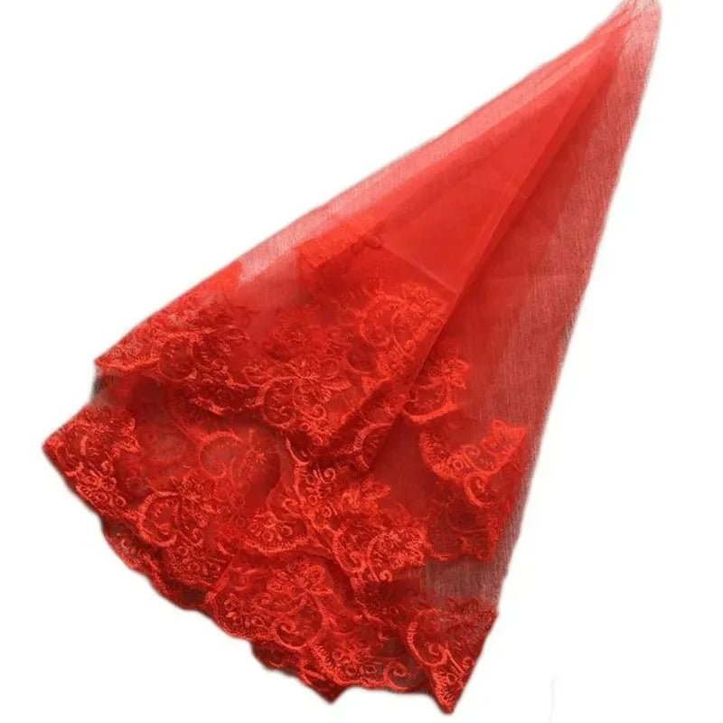 One-Layer Women Girl Red Halloween Cosplay Costume Veils Lace Appliques Edge Bridal Marriage Short Head Bridal Accessories - Luzilly Bridal & Apparel