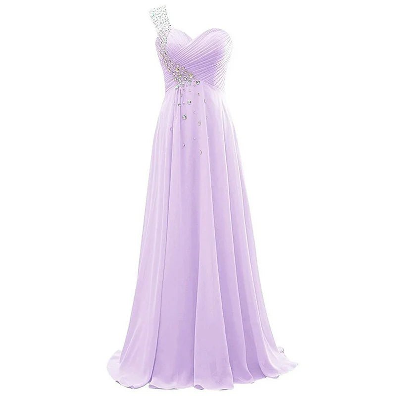 One-Shoulder Beaded Chiffon A-Line Bridesmaid Dress - Luzilly Bridal & Apparel