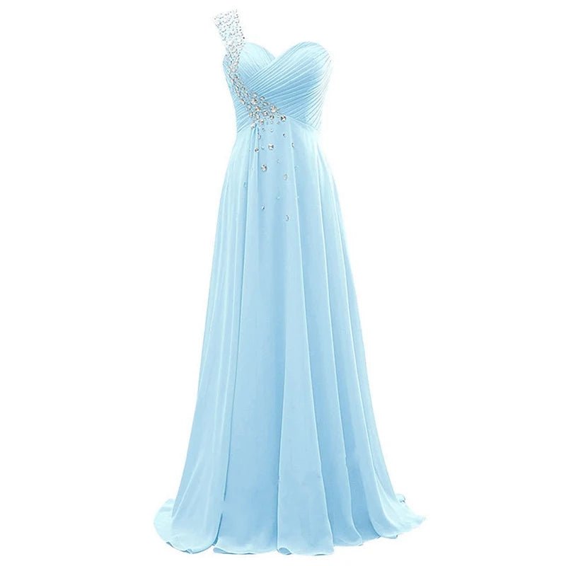 One-Shoulder Beaded Chiffon A-Line Bridesmaid Dress - Luzilly Bridal & Apparel