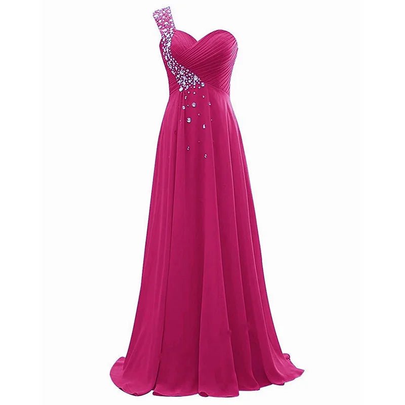 One-Shoulder Beaded Chiffon A-Line Bridesmaid Dress - Luzilly Bridal & Apparel