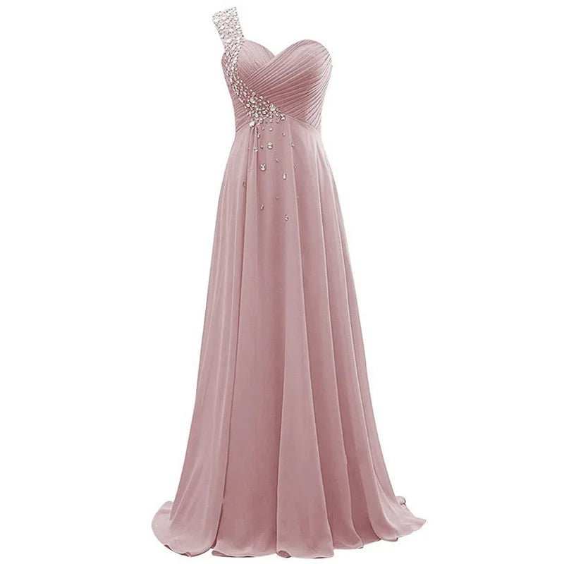 One-Shoulder Beaded Chiffon A-Line Bridesmaid Dress - Luzilly Bridal & Apparel