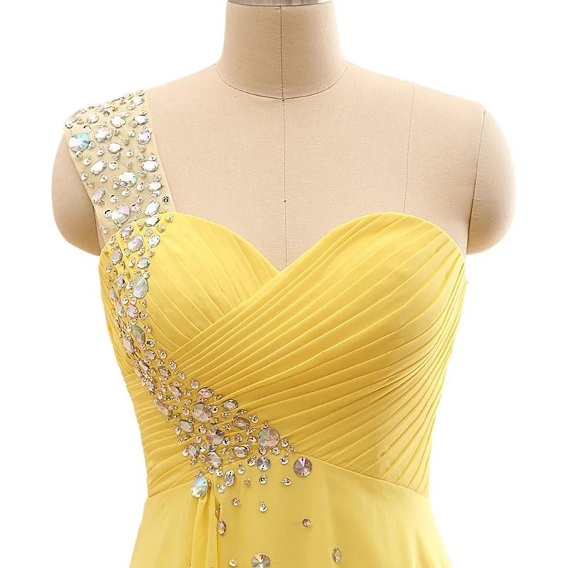 One-Shoulder Beaded Chiffon A-Line Bridesmaid Dress - Luzilly Bridal & Apparel