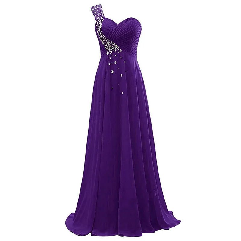 One-Shoulder Beaded Chiffon A-Line Bridesmaid Dress - Luzilly Bridal & Apparel