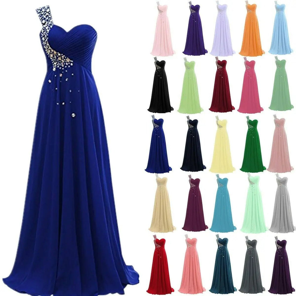 One-Shoulder Beaded Chiffon A-Line Bridesmaid Dress - Luzilly Bridal & Apparel
