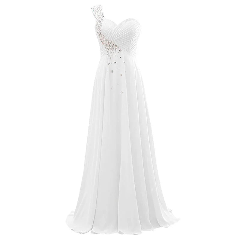 One-Shoulder Beaded Chiffon A-Line Bridesmaid Dress - Luzilly Bridal & Apparel