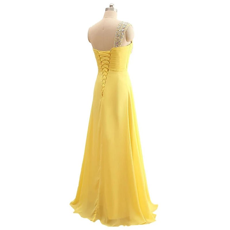 One-Shoulder Beaded Chiffon A-Line Bridesmaid Dress - Luzilly Bridal & Apparel