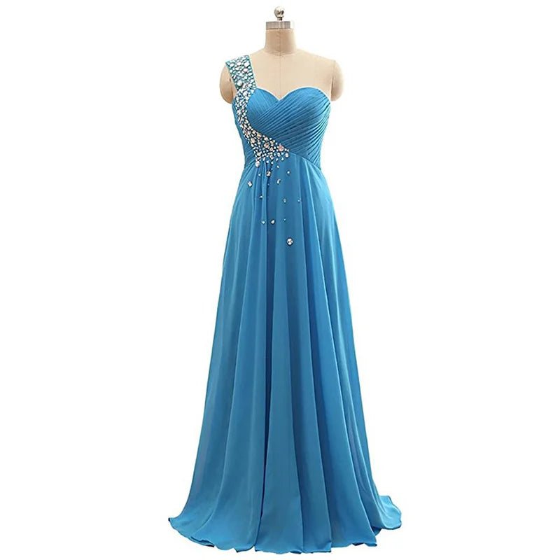 One-Shoulder Beaded Chiffon A-Line Bridesmaid Dress - Luzilly Bridal & Apparel