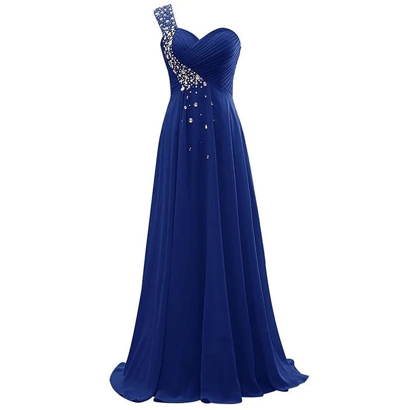One-Shoulder Beaded Chiffon A-Line Bridesmaid Dress - Luzilly Bridal & Apparel