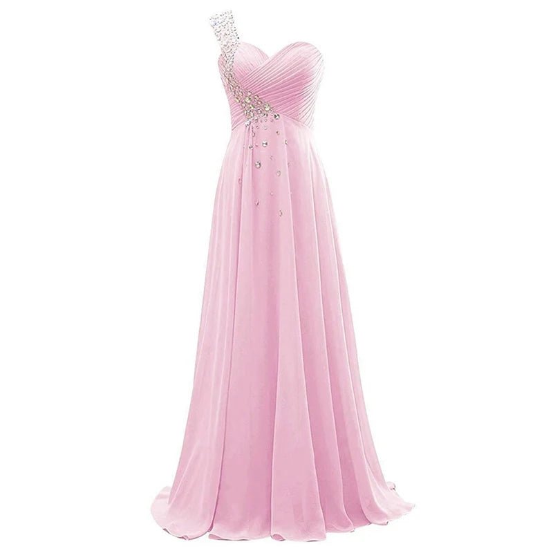 One-Shoulder Beaded Chiffon A-Line Bridesmaid Dress - Luzilly Bridal & Apparel