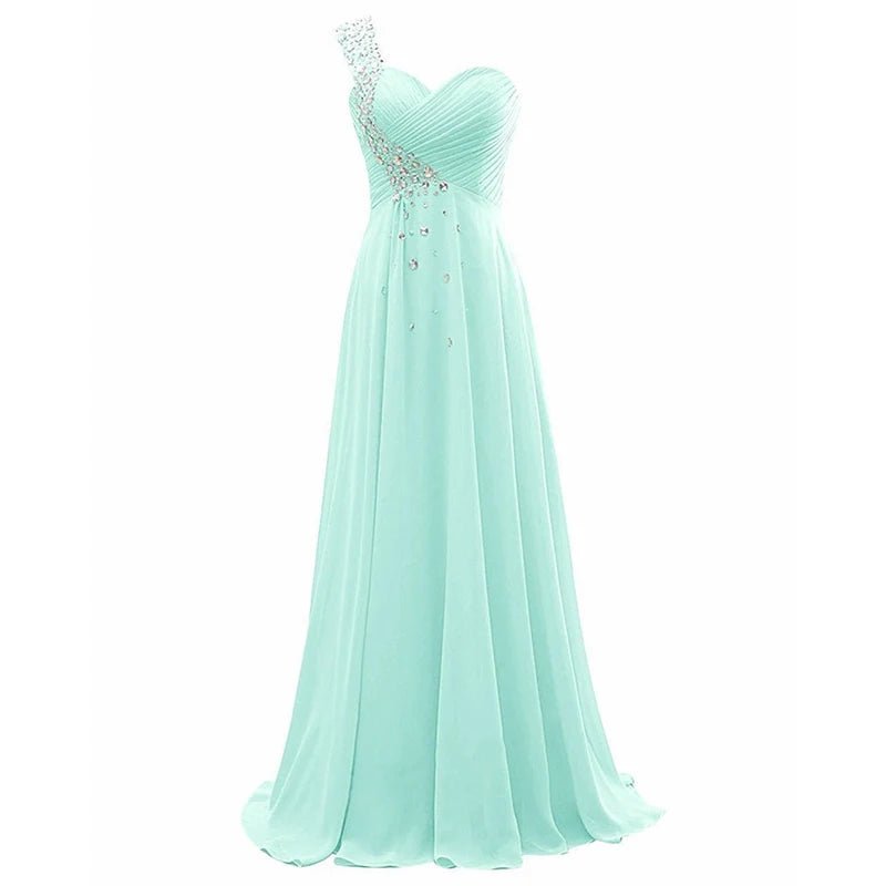 One-Shoulder Beaded Chiffon A-Line Bridesmaid Dress - Luzilly Bridal & Apparel