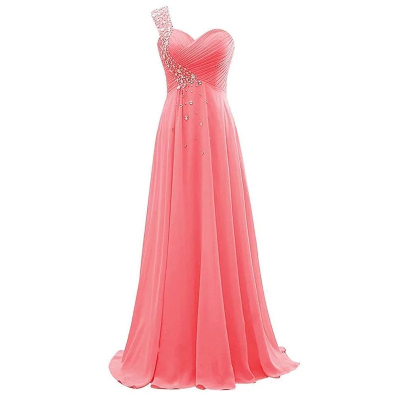 One-Shoulder Beaded Chiffon A-Line Bridesmaid Dress - Luzilly Bridal & Apparel