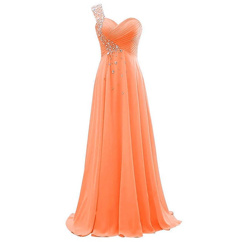 One-Shoulder Beaded Chiffon A-Line Bridesmaid Dress - Luzilly Bridal & Apparel