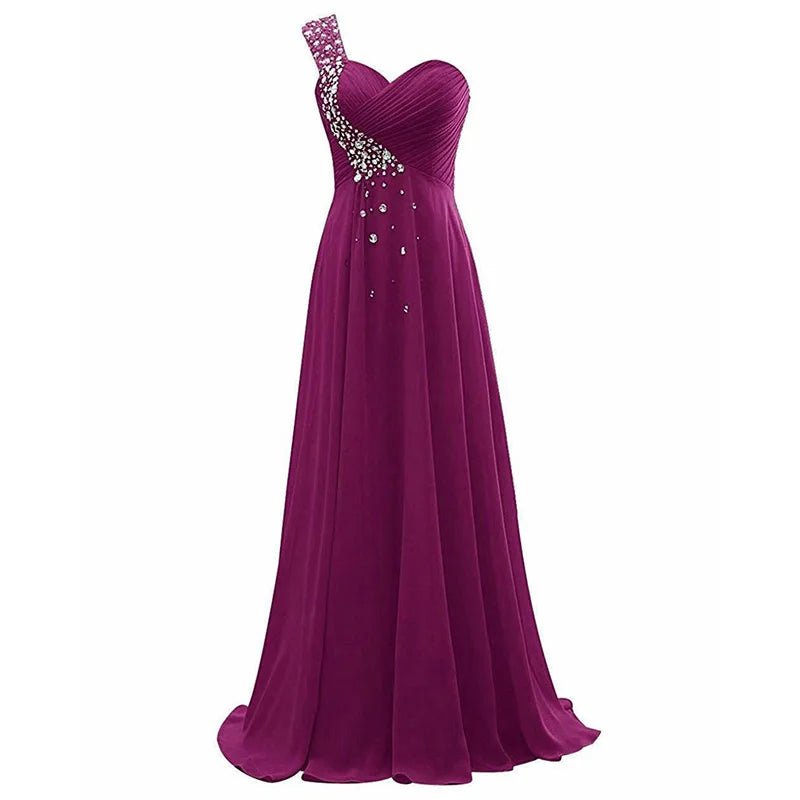 One-Shoulder Beaded Chiffon A-Line Bridesmaid Dress - Luzilly Bridal & Apparel