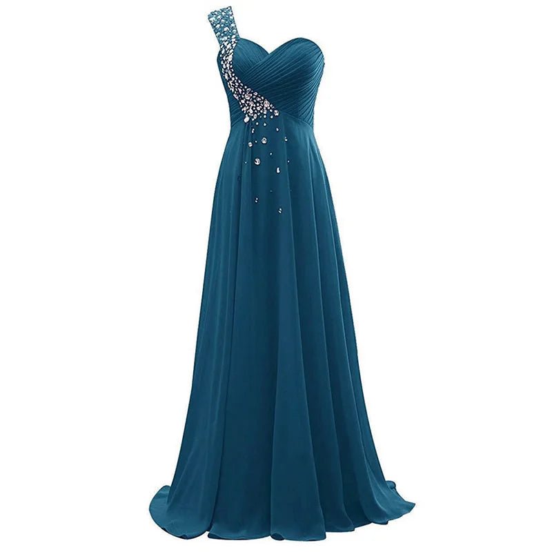 One-Shoulder Beaded Chiffon A-Line Bridesmaid Dress - Luzilly Bridal & Apparel