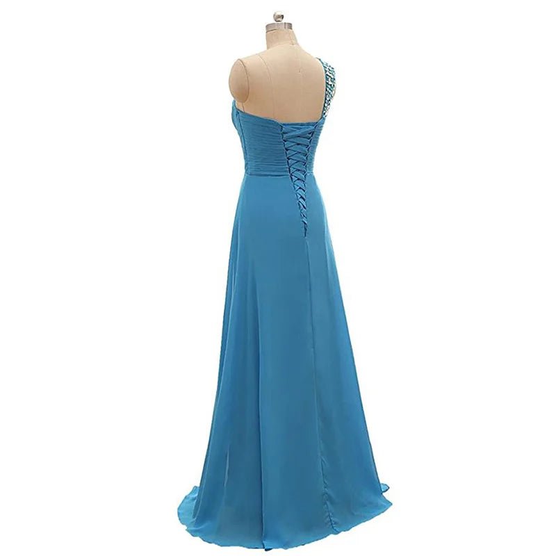 One-Shoulder Beaded Chiffon A-Line Bridesmaid Dress - Luzilly Bridal & Apparel