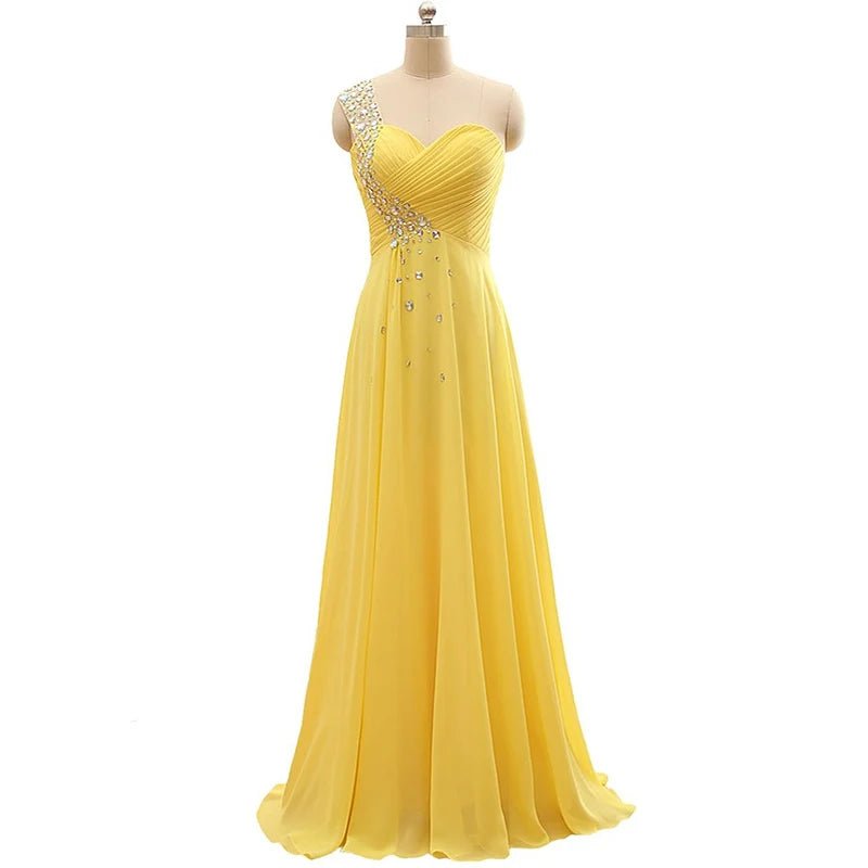 One-Shoulder Beaded Chiffon A-Line Bridesmaid Dress - Luzilly Bridal & Apparel