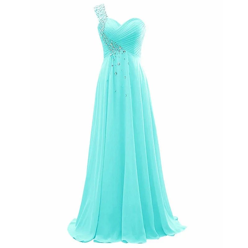 One-Shoulder Beaded Chiffon A-Line Bridesmaid Dress - Luzilly Bridal & Apparel