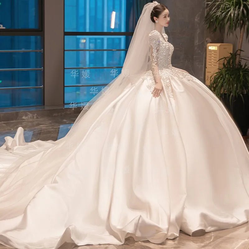 One-Shoulder Beaded Diamond Chiffon Mermaid Wedding Dress - Luzilly Bridal & Apparel