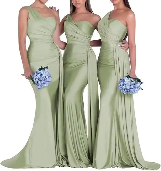 One-Shoulder Corset-Back Mermaid Bridesmaid Dress - Luzilly Bridal & Apparel